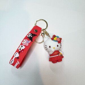 Hello Kitty Red Dress Floral Keychain Charm with strap
